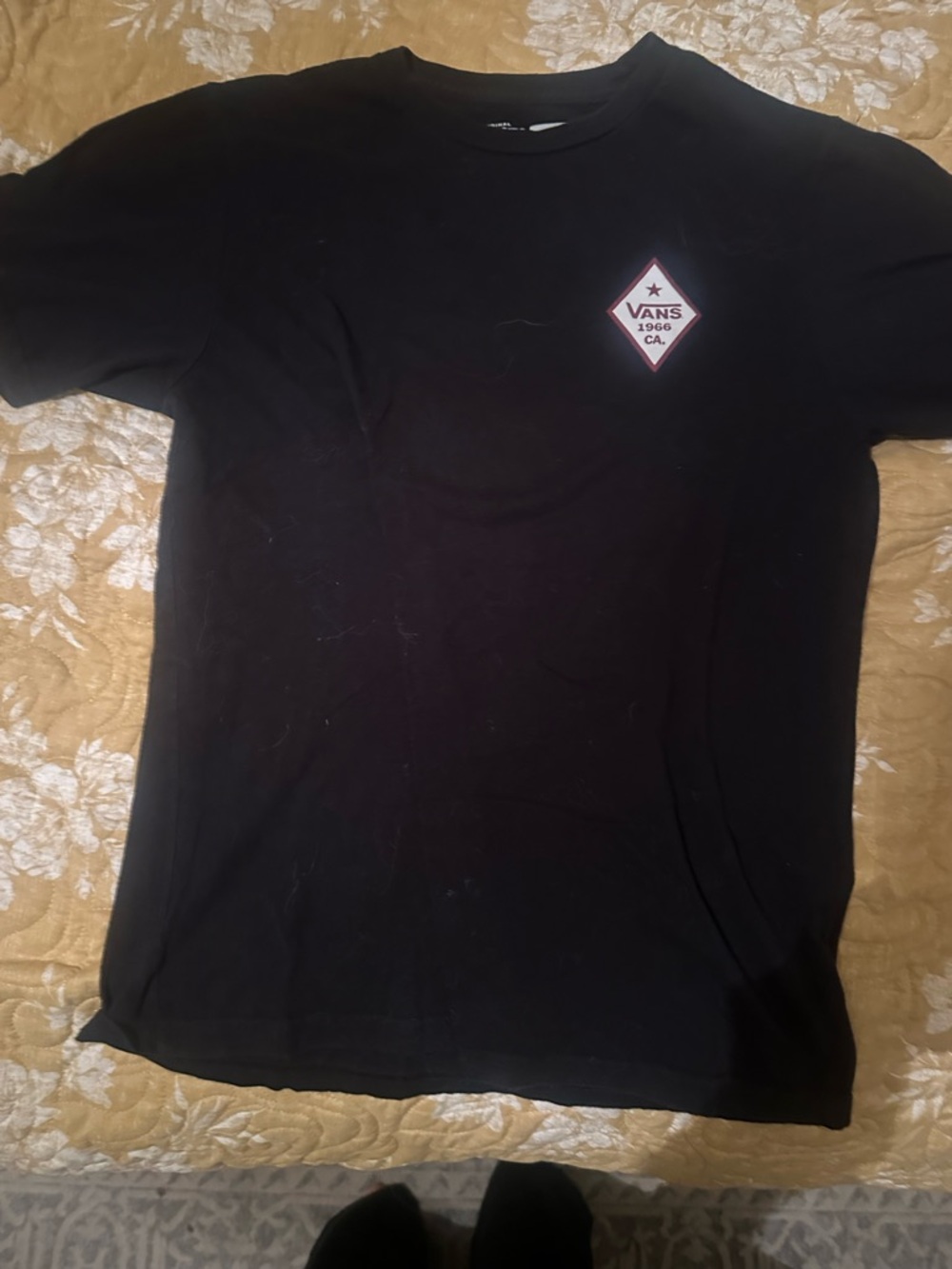 Vans Black Tee with Small White and Red Diamond Logo